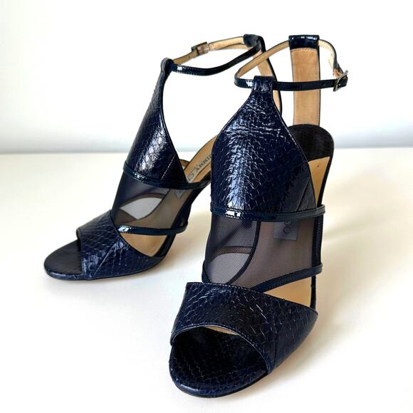 Jimmy Choo Timbus 100 Snakeskin Mesh Heel Sandal Navy Size 39 - Picture 2 of 16